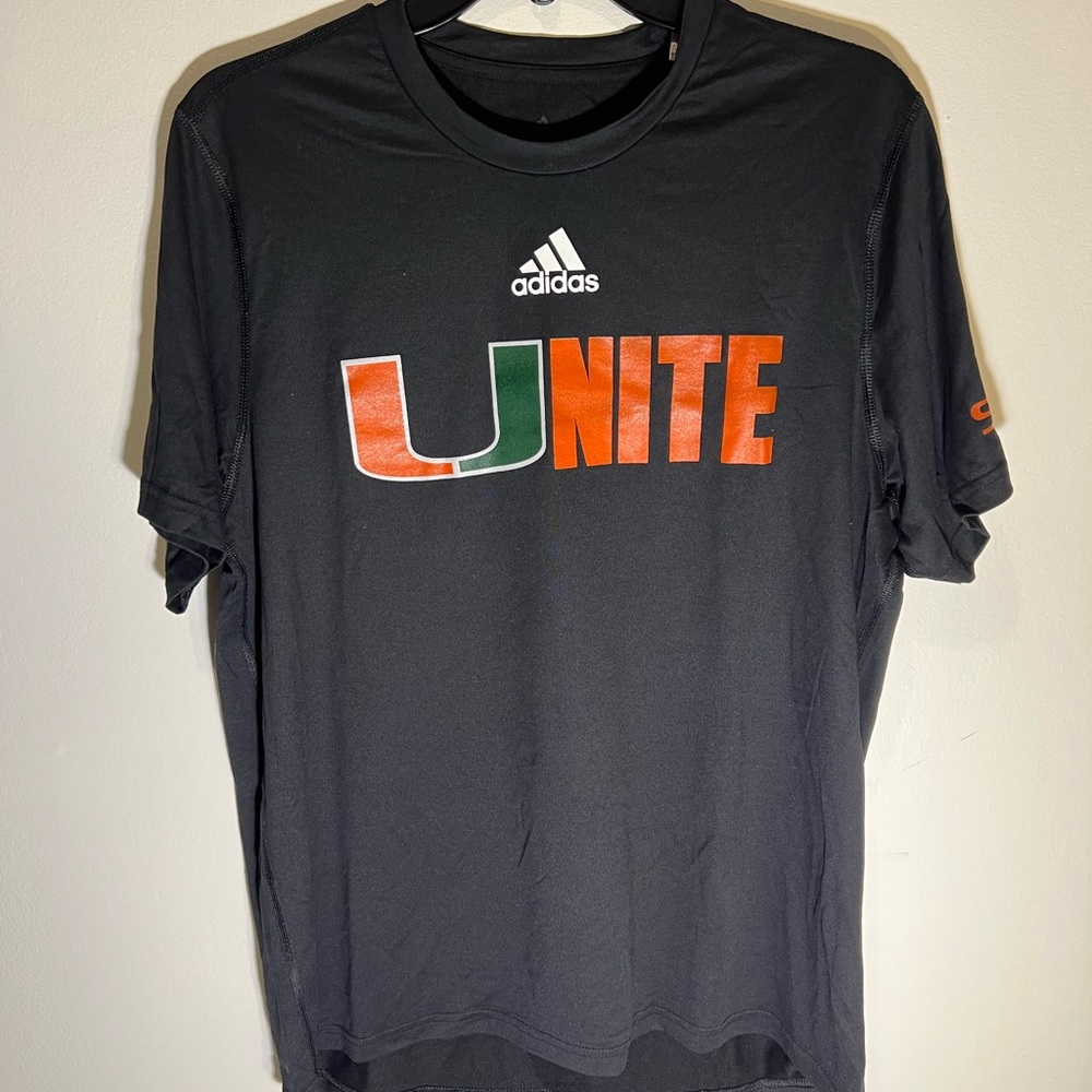 New Adidas University of Miami - The U! SAAC Black Unite Men's T-Shirt Size M
